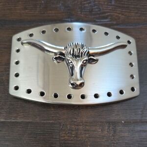 Vintage Silver Longhorn Belt Buckle Accent - Silver